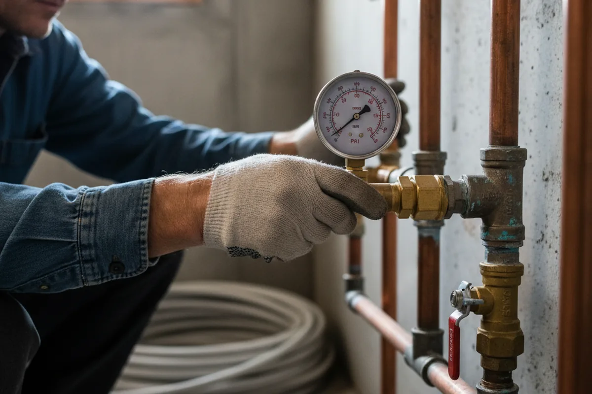 Pressure testing a repaired line during Water Line Repair in Plummer